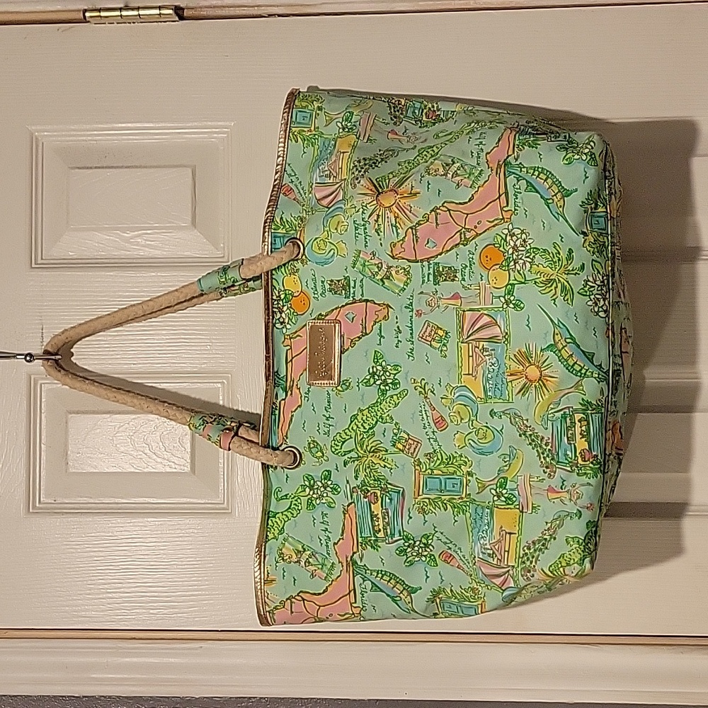 Lilly Pulitzer Mint Green Pink Tropical Print Tote